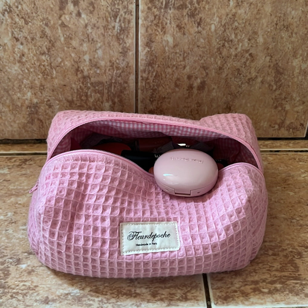 Pink waffle makeup bag – fleurdepoche