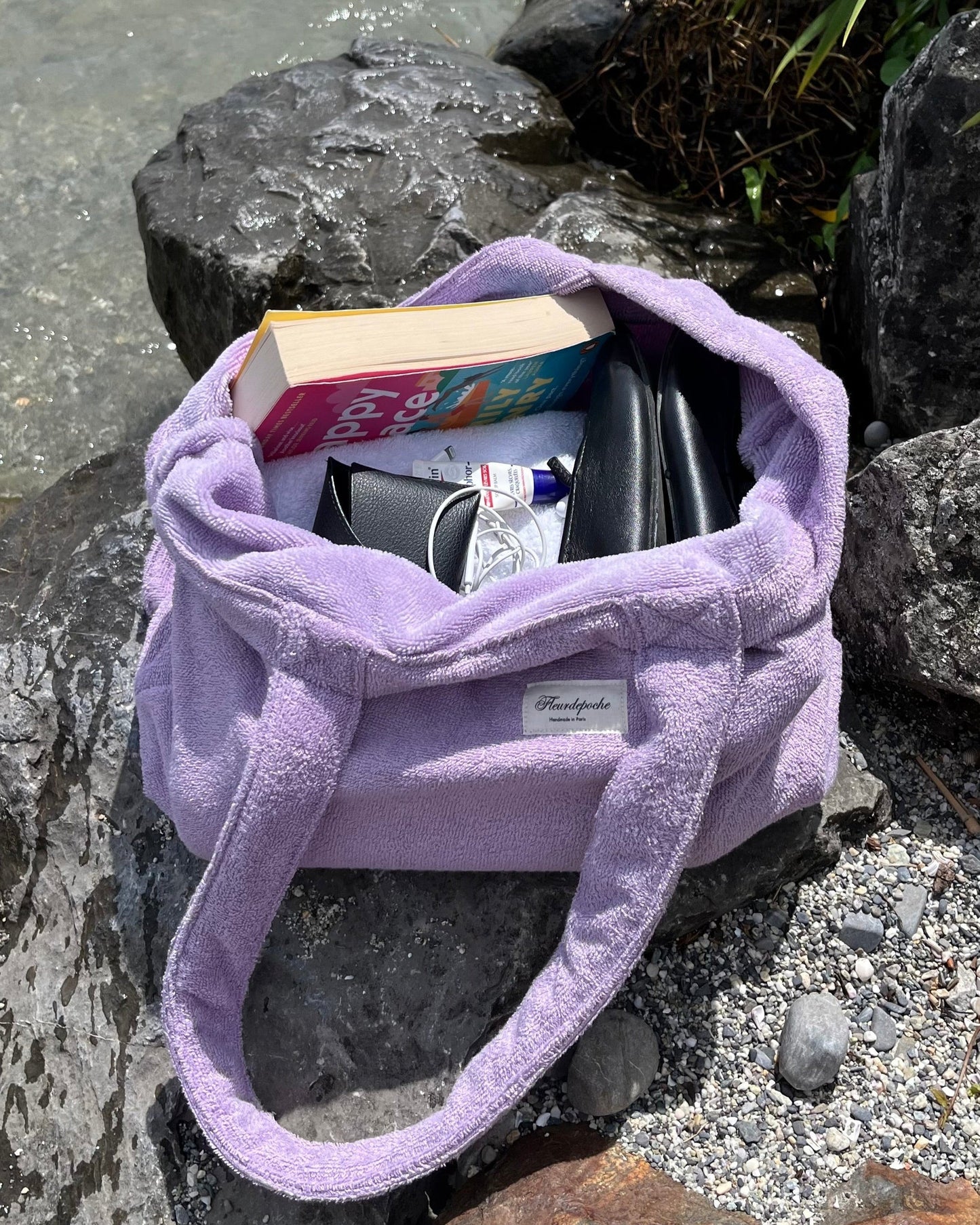 Handmade Lilac Purple Terrycloth Beach Tote Bag