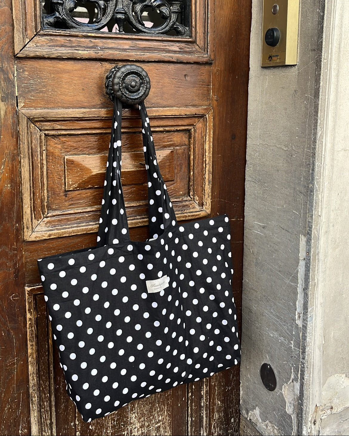 Black and White Polka Dot Cotton Tote Bag
