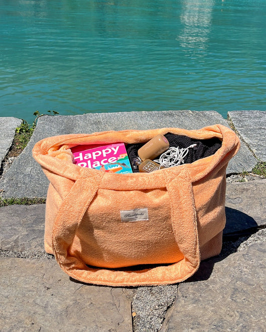 Handmade Orange Papaya Terrycloth Beach Tote Bag