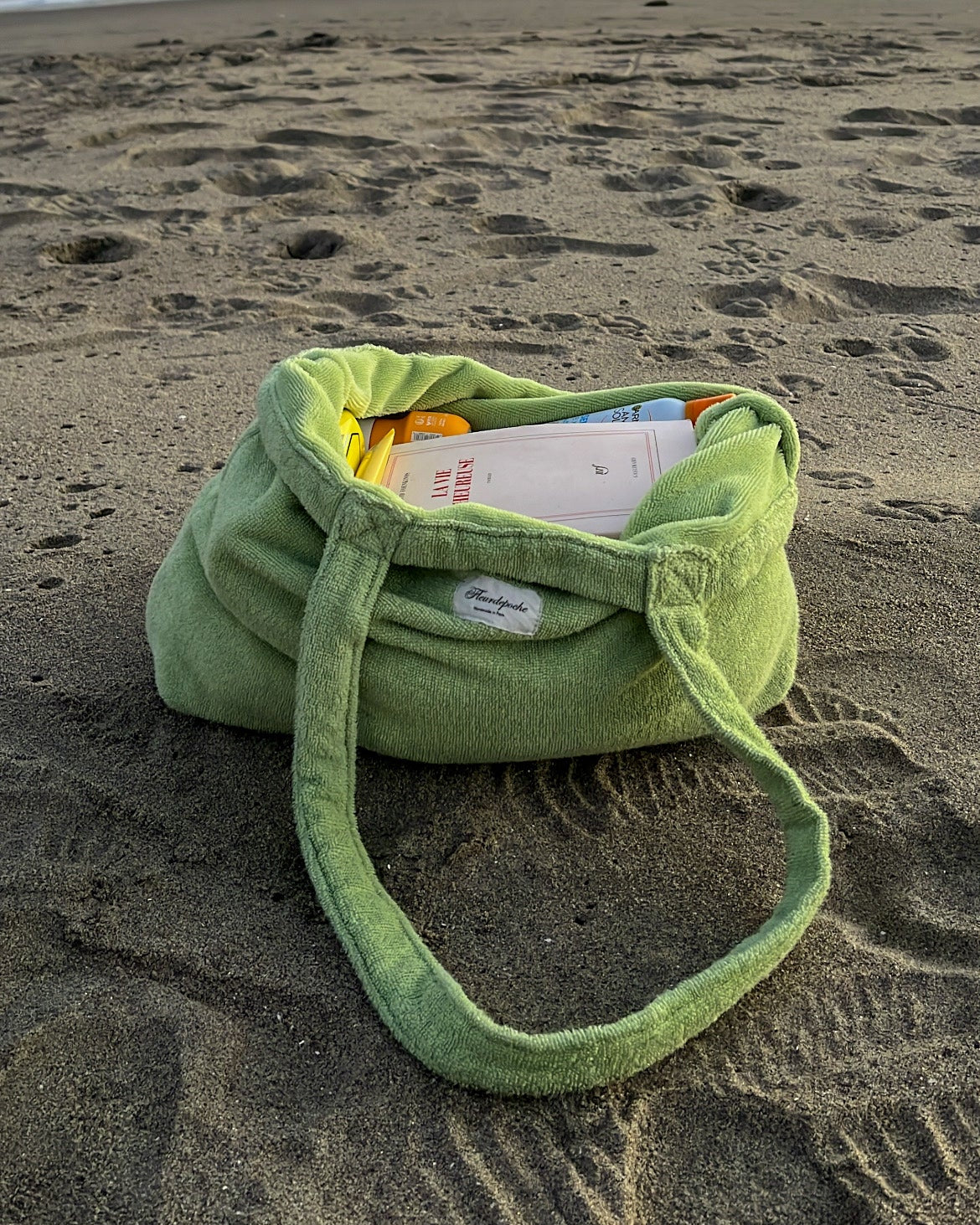 Handmade Green Pistachio Terrycloth Beach Tote Bag
