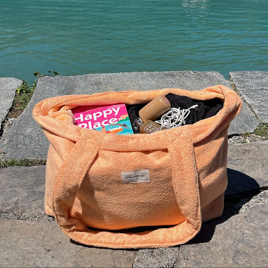 Handmade Orange Terrycloth Beach Tote Bag