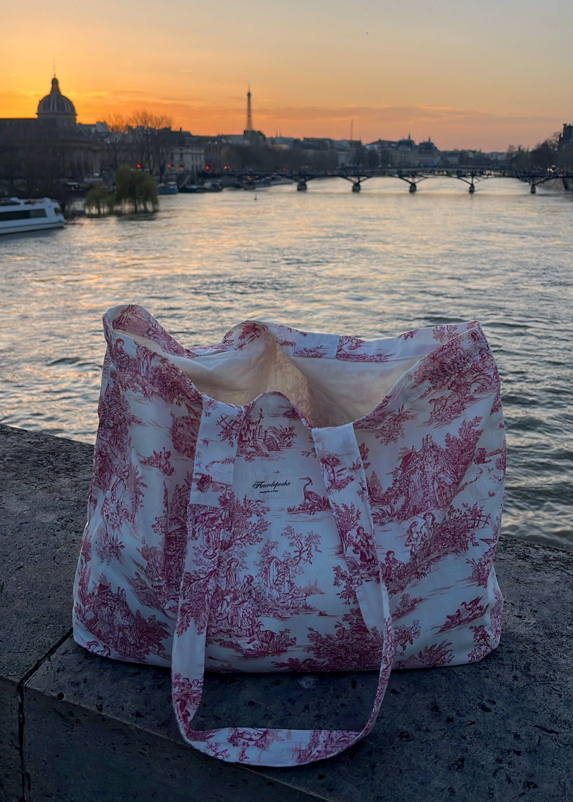 Tote bag toile de jouy rouge